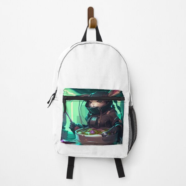 Item preview, Cyberpunk rabbit in hoodie jacket eating noodle soup designed and sold by ARTeez⭐️⭐️⭐️⭐️⭐️.