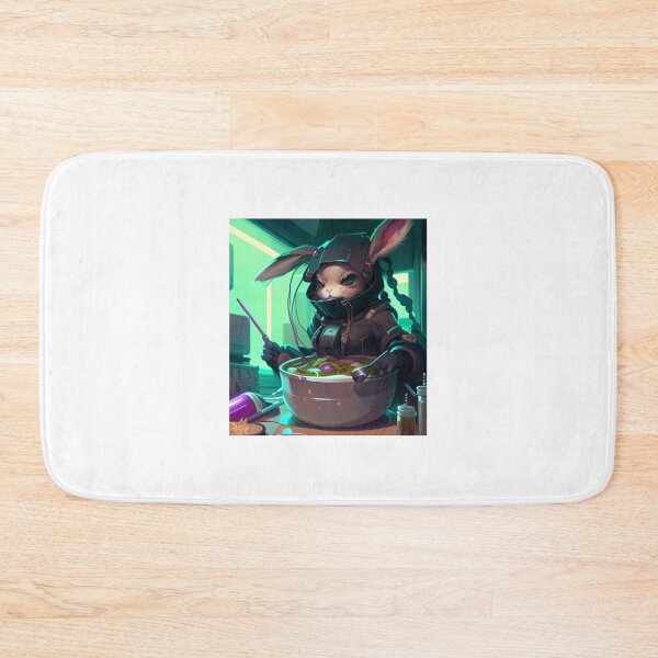 Item preview, Cyberpunk rabbit in hoodie jacket eating noodle soup designed and sold by ARTeez⭐️⭐️⭐️⭐️⭐️.