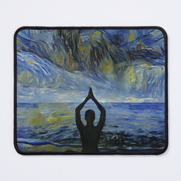 Item preview, Yoga in sunrise in front of the ocean in Van Gogh starry night style designed and sold by M-Infinite.
