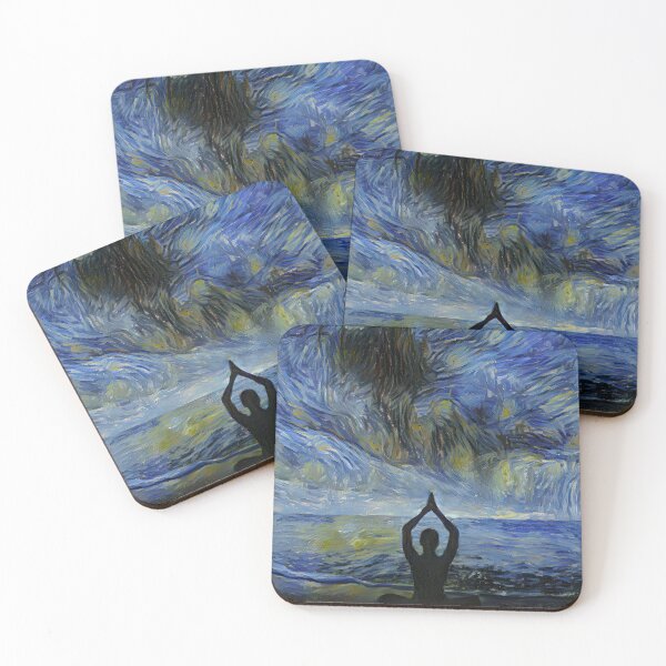 Item preview, Yoga in sunrise in front of the ocean in Van Gogh starry night style designed and sold by M-Infinite.