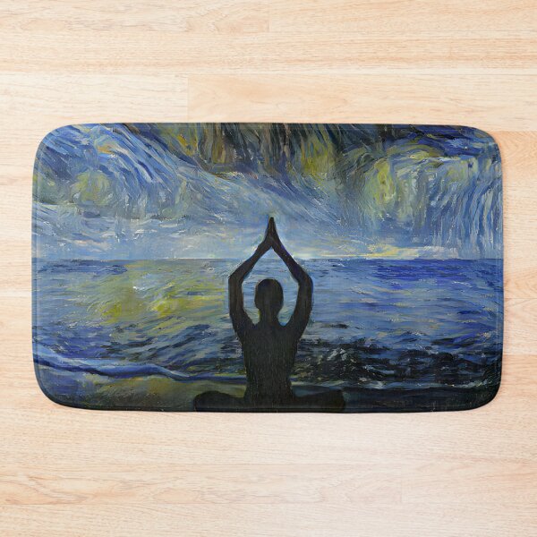Item preview, Yoga in sunrise in front of the ocean in Van Gogh starry night style designed and sold by M-Infinite.