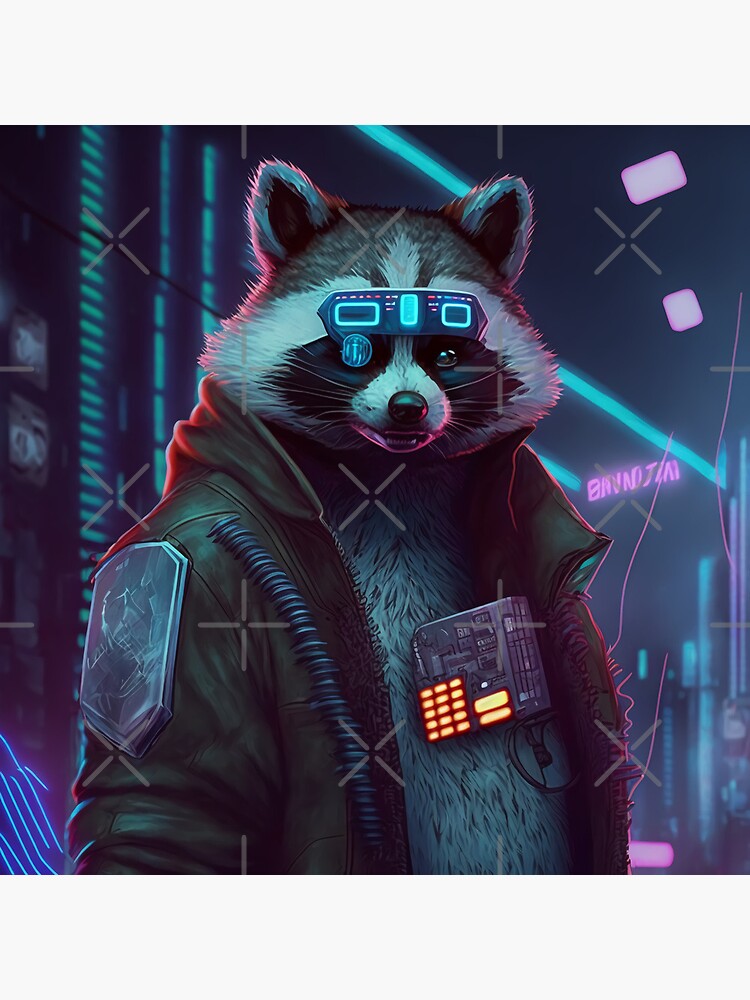Cyberpunk tech racoon skunk hacker\