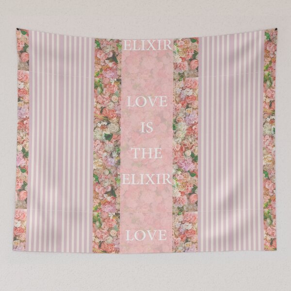 Item preview, Love is the Elixir of life, floral and stripes, Pink And White Stripe, pink flower,Kawaii Pink,Love Quote designed and sold by bubbley2021.