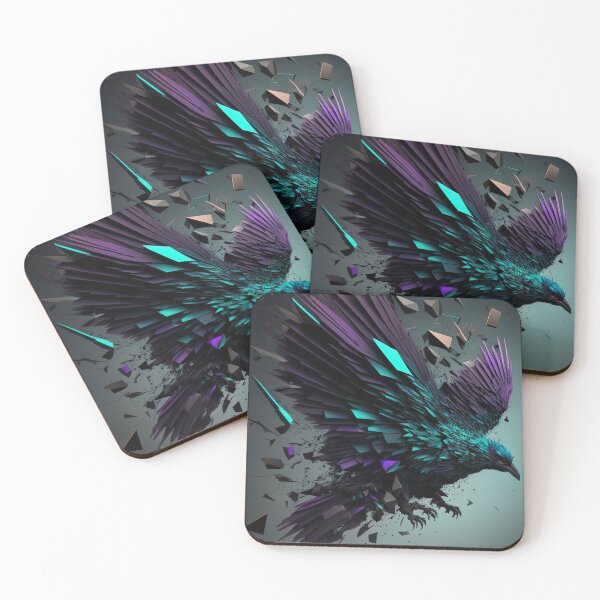Aperçu de l'œuvre Corbeau coloré, peinture abstraite, bleu sarcelle et violet créée et vendue par MythicalPets.