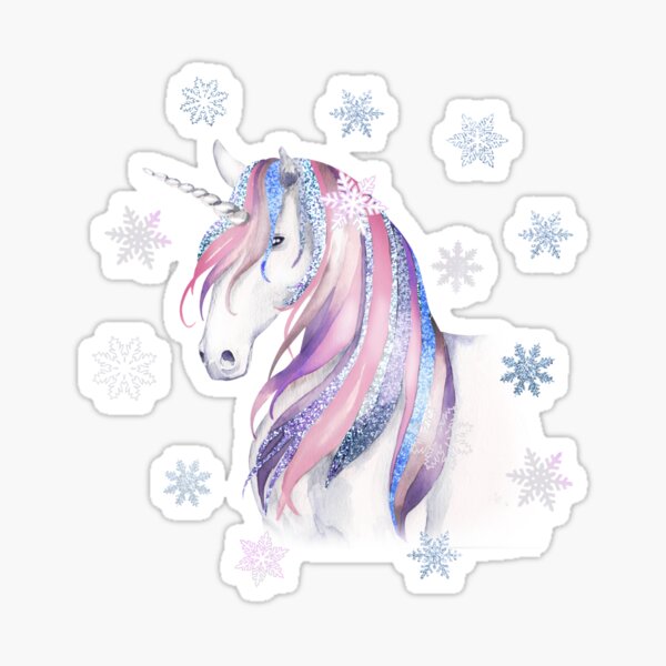 Snowy unicorn illustration. Sticker