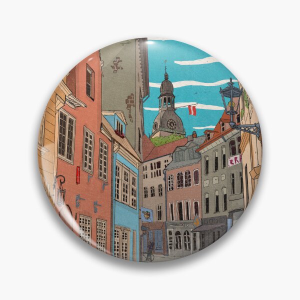 Item preview, Downtown Riga Latvia Whimsical Retro Inspired Illustration designed and sold by Wall-Art-Sketch.
