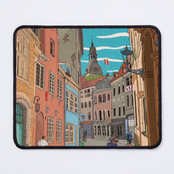 Item preview, Downtown Riga Latvia Whimsical Retro Inspired Illustration designed and sold by Wall-Art-Sketch.