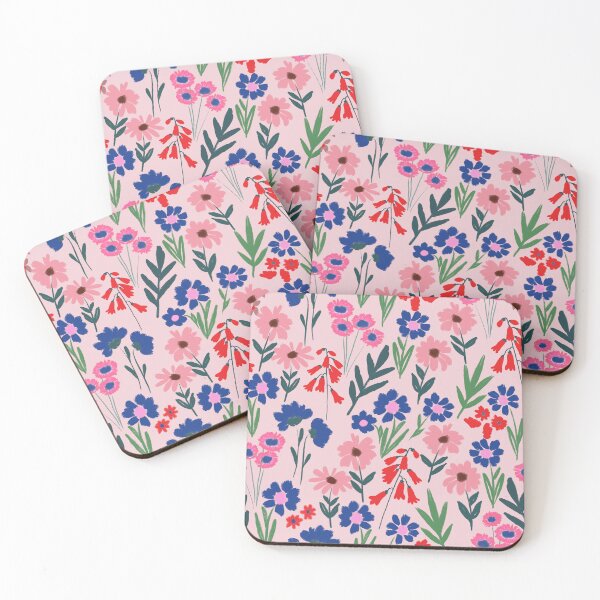 Item preview, Happy Florals in Pink, Blue and Red designed and sold by Petra Lang.