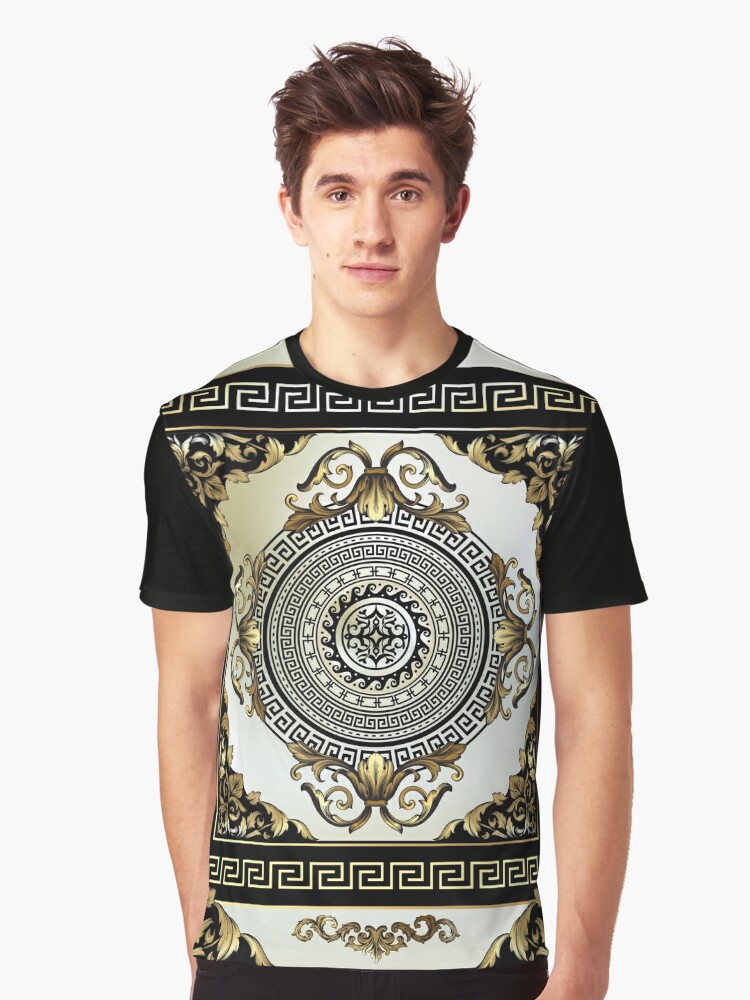 Ornate Baroque Cream Gold Black Greek Key 2 | Graphic T-Shirt