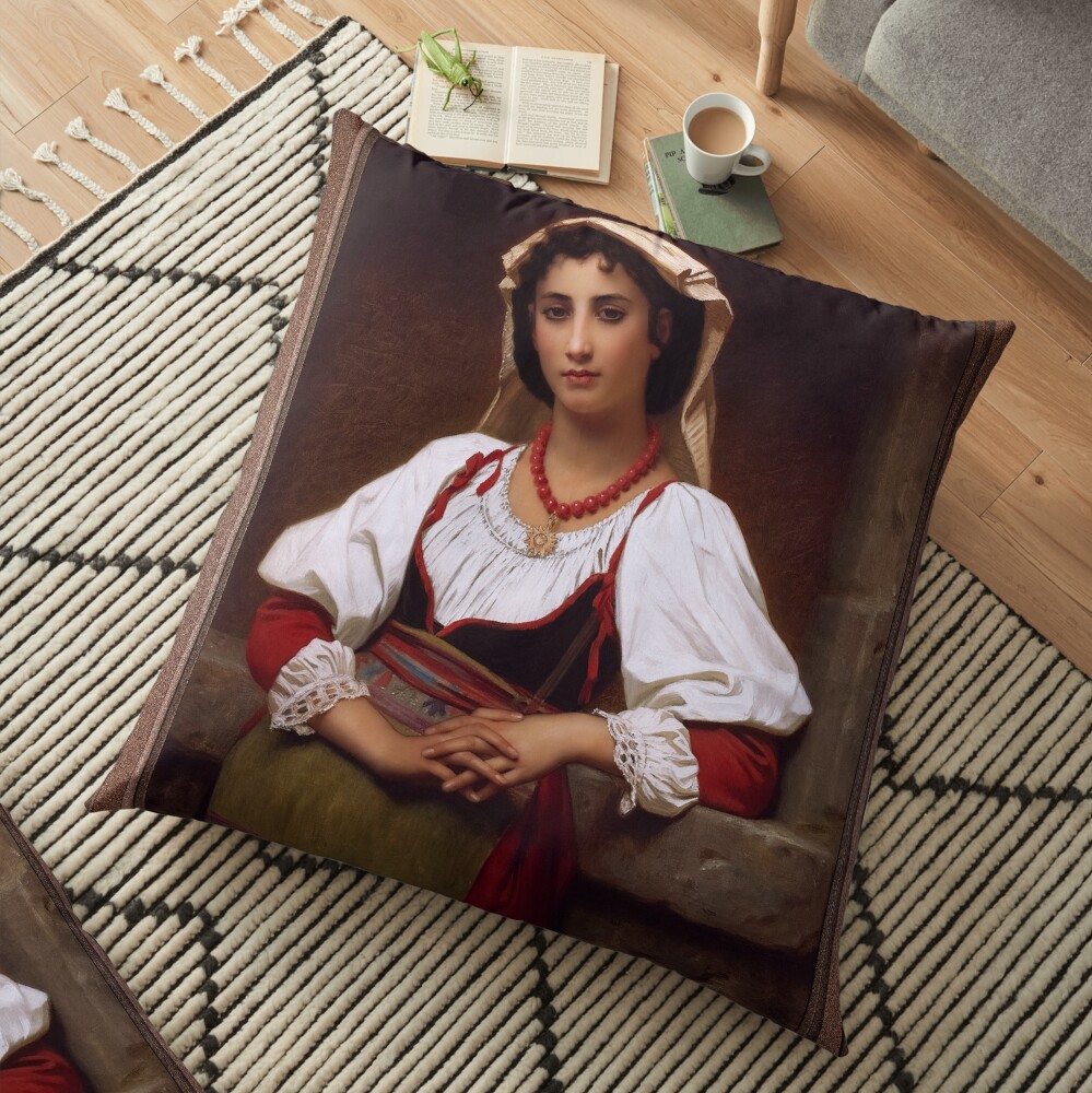 The Neapolitan Girl by Hugues Merle - A Young Beautiful Maiden 2 The Neapolitan Girl by Hugues Merle Remastered Xzendor7 Classical Art Old Masters Reproductions Floor Pillow