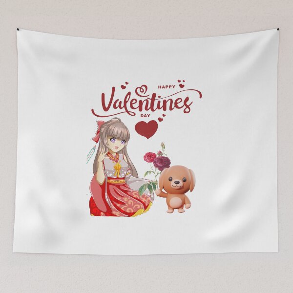 Item preview, Anime Girl Happy Valentines Day with Puppy and Flowers, Colorful designed and sold by Lost-World-Shop.