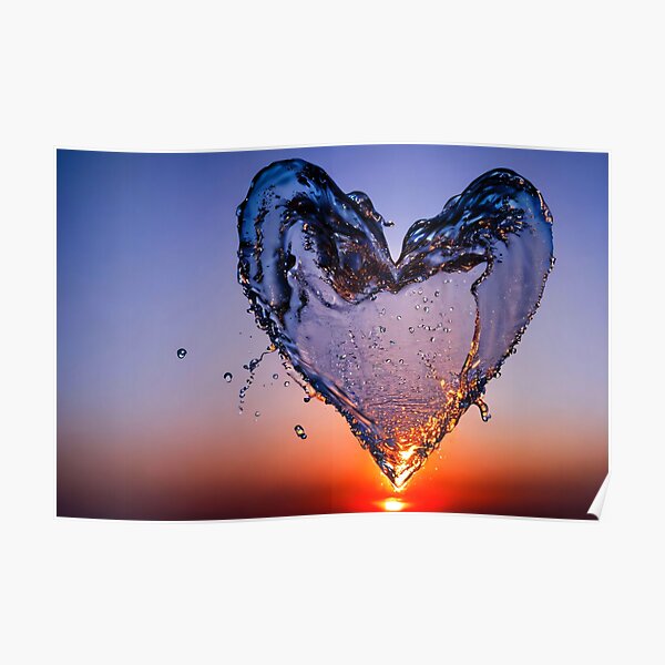 Wasser-Herz Tropfen-Herz Sonnenuntergang Poster