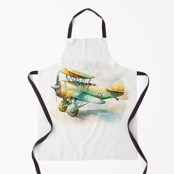 Item preview,  Watercolor Vintage Cartoon Airplane, Old Plane Digital Art for Kids, Green and Yellow Colors designed and sold by MoonFoxDesign.