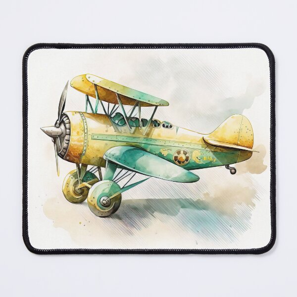 Item preview, Watercolor Vintage Cartoon Airplane, Old Plane Digital Art for Kids, Green and Yellow Colors designed and sold by MoonFoxDesign.