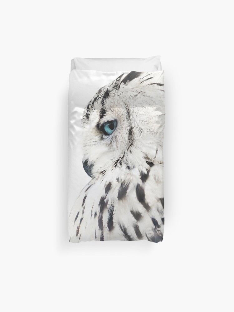 White Owl Print Polar Bird Scandinavian Art Duvet Cover By