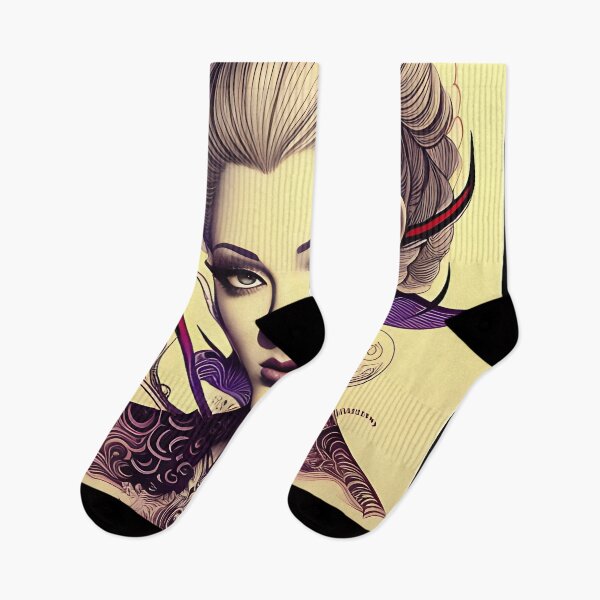 Item preview, Purple and Red Ink Irezumi Woman ( Anime / Ukiyo-e / Traditional Japanese Art Influence ) designed and sold by Ellen Davis.
