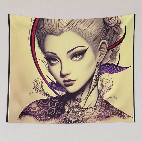 Item preview, Purple and Red Ink Irezumi Woman ( Anime / Ukiyo-e / Traditional Japanese Art Influence ) designed and sold by Ellen Davis.