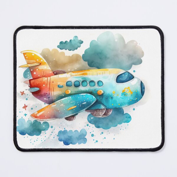 Item preview, Watercolor Cartoon Airplane, Plane, Digital Art for Kids, Bright Blue and Orange Colors designed and sold by MoonFoxDesign.