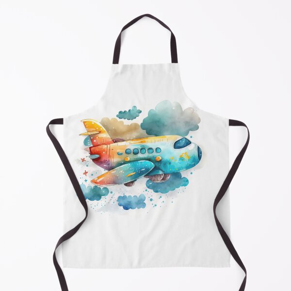 Item preview,  Watercolor Cartoon Airplane, Plane, Digital Art for Kids, Bright Blue and Orange Colors designed and sold by MoonFoxDesign.