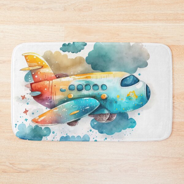 Item preview,  Watercolor Cartoon Airplane, Plane, Digital Art for Kids, Bright Blue and Orange Colors designed and sold by MoonFoxDesign.