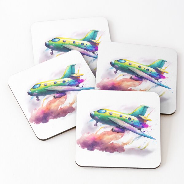 Item preview, Watercolor Cartoon Airplane, Plane, Digital Art for Kids, Bright Colors designed and sold by MoonFoxDesign.