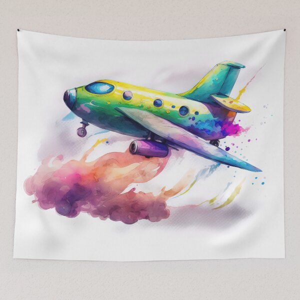 Item preview, Watercolor Cartoon Airplane, Plane, Digital Art for Kids, Bright Colors designed and sold by MoonFoxDesign.