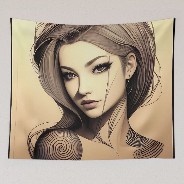 Item preview, Pencil Drawing of Woman ( Anime / Ukiyo-e / Traditional Japanese Art Influence ) designed and sold by Ellen Davis.
