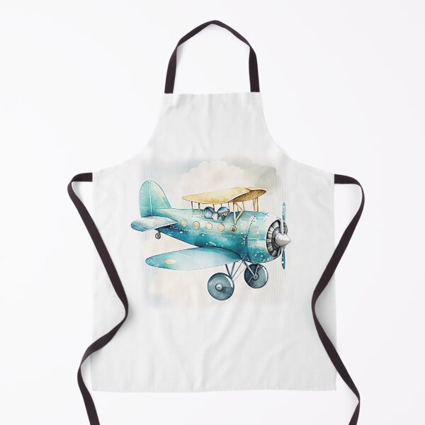 Item preview, Watercolor Vintage Cartoon Airplane, Old Plane Digital Art for Kids, Blue and Yellow Colors designed and sold by MoonFoxDesign.
