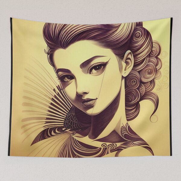 Item preview, Pencil Drawing of Woman ( Anime / Ukiyo-e / Traditional Japanese Art Influence ) designed and sold by Ellen Davis.
