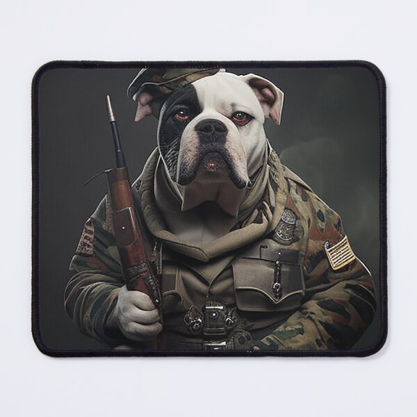 Item preview, Patriotic American Bulldog in Military Uniform with M16 Rifle (8K Resolution) designed and sold by Zovermind.