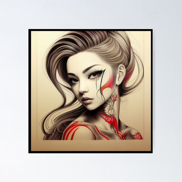 Item preview, Splash of Red Irezumi Woman ( Anime / Ukiyo-e / Traditional Japanese Art Influence ) designed and sold by Ellen Davis.