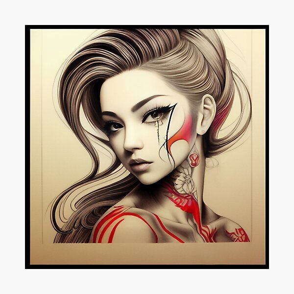 Item preview, Splash of Red Irezumi Woman ( Anime / Ukiyo-e / Traditional Japanese Art Influence ) designed and sold by Ellen Davis.