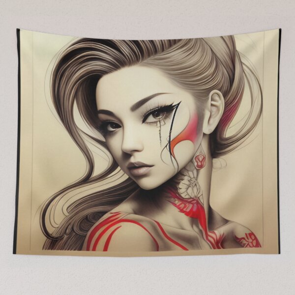 Item preview, Splash of Red Irezumi Woman ( Anime / Ukiyo-e / Traditional Japanese Art Influence ) designed and sold by Ellen Davis.