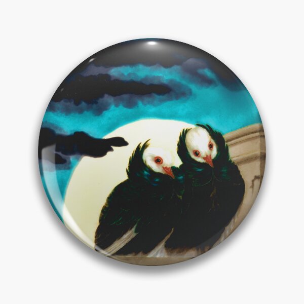 Item preview, Vintage painting of two birds, a moon and a stormy night sky designed and sold by SpiritedArtwork.