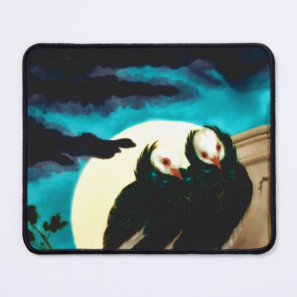 Item preview, Vintage painting of two birds, a moon and a stormy night sky designed and sold by SpiritedArtwork.