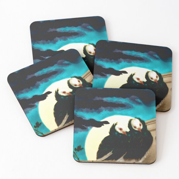Item preview, Vintage painting of two birds, a moon and a stormy night sky designed and sold by SpiritedArtwork.