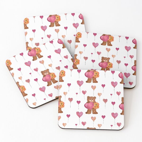 Item preview, Bear heart flower balloon cute pattern watercolor designed and sold by Yana Mustafina | Boho Soulful Designs.