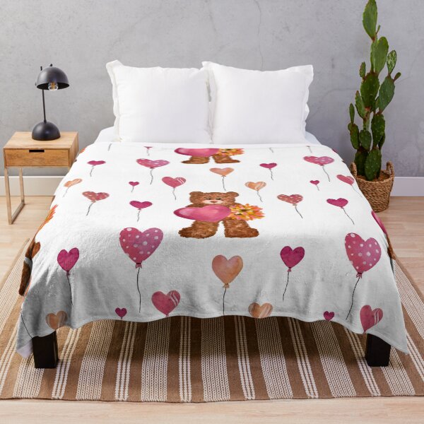 Item preview, Bear heart flower balloon cute pattern watercolor designed and sold by Yana Mustafina | Boho Soulful Designs.