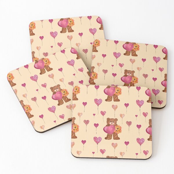 Item preview, Bear heart flower balloon cute pattern watercolor peach designed and sold by Yana Mustafina | Boho Soulful Designs.