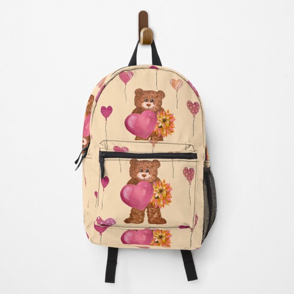 Item preview, Bear heart flower balloon cute pattern watercolor peach designed and sold by Yana Mustafina | Boho Soulful Designs.