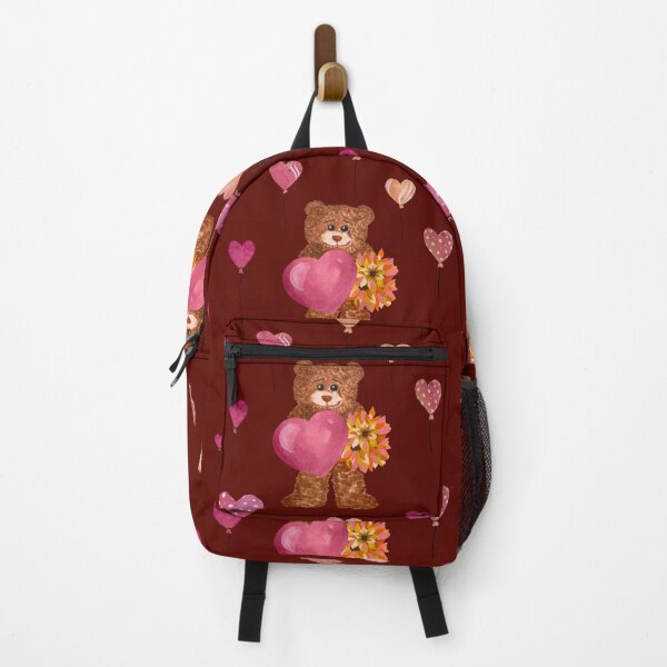 Item preview, Bear heart flower balloon cute pattern watercolor red designed and sold by Yana Mustafina | Boho Soulful Designs.