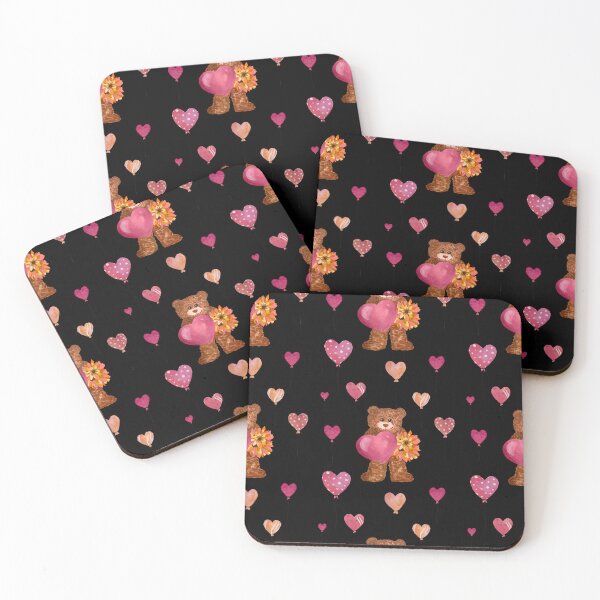 Item preview, Bear heart flower balloon cute pattern watercolor black designed and sold by Yana Mustafina | Boho Soulful Designs.
