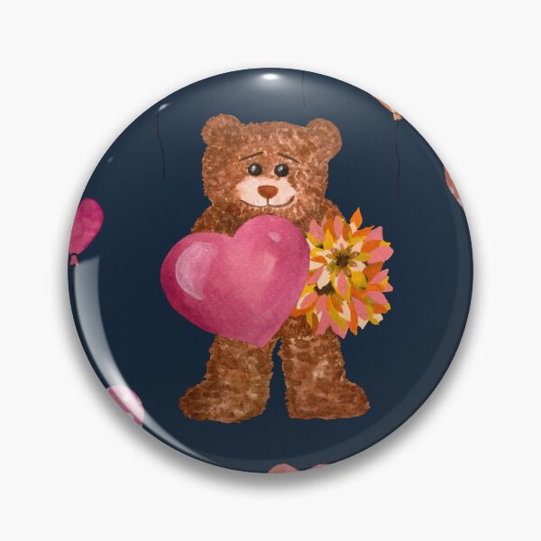 Item preview, Bear heart flower balloon cute pattern watercolor blue designed and sold by Yana Mustafina | Boho Soulful Designs.