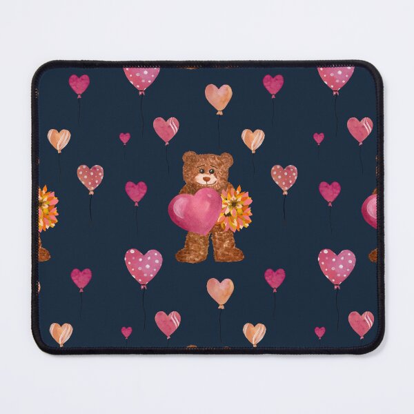 Item preview, Bear heart flower balloon cute pattern watercolor blue designed and sold by Yana Mustafina | Boho Soulful Designs.