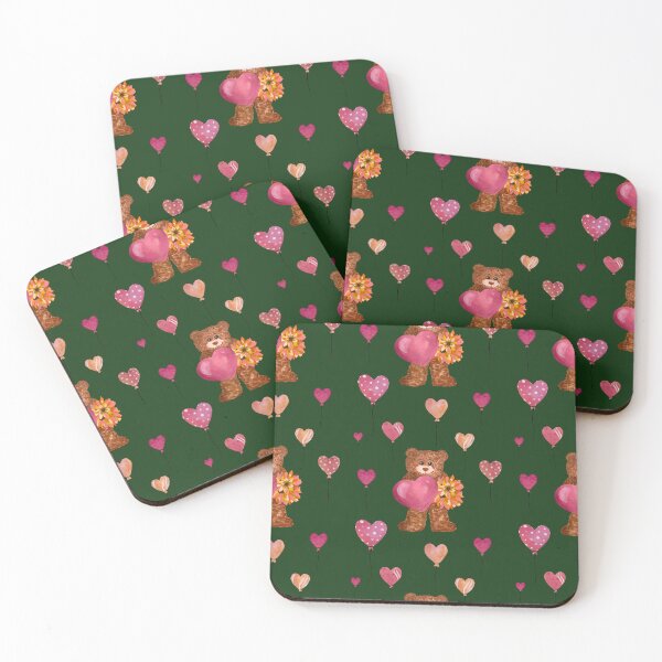 Item preview, Bear heart flower balloon cute pattern watercolor green designed and sold by Yana Mustafina | Boho Soulful Designs.