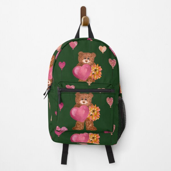 Item preview, Bear heart flower balloon cute pattern watercolor green designed and sold by Yana Mustafina | Boho Soulful Designs.