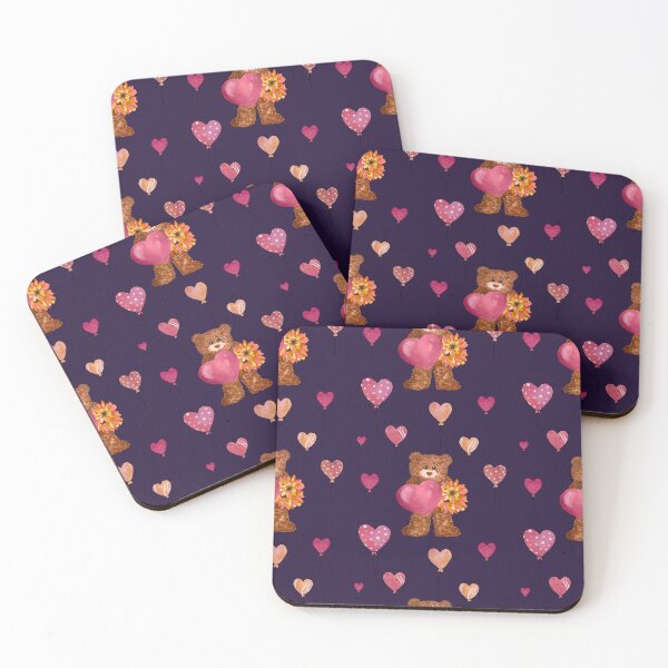 Item preview, Bear heart flower balloon cute pattern watercolor violet designed and sold by Yana Mustafina | Boho Soulful Designs.