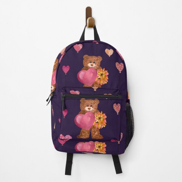 Item preview, Bear heart flower balloon cute pattern watercolor violet designed and sold by Yana Mustafina | Boho Soulful Designs.