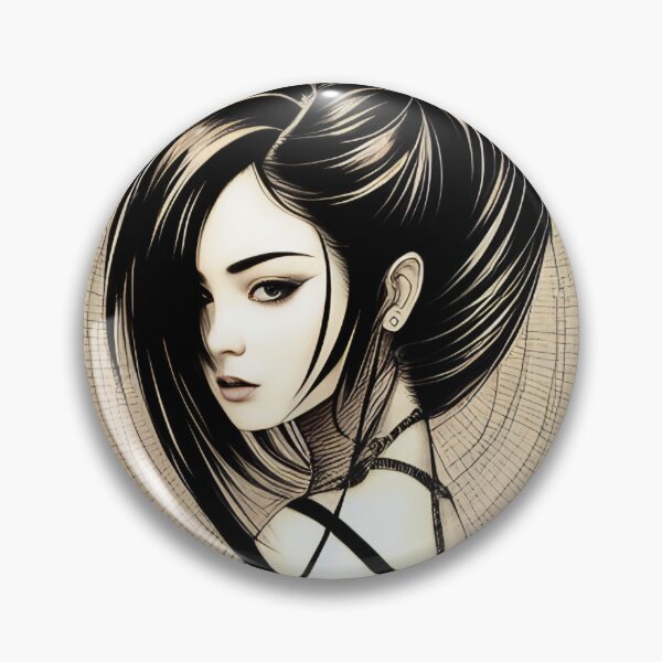 Item preview, Profile Portrait of Irezumi Woman in Circle (Traditional Japanese/Anime Style, Black and White) designed and sold by Ellen Davis.