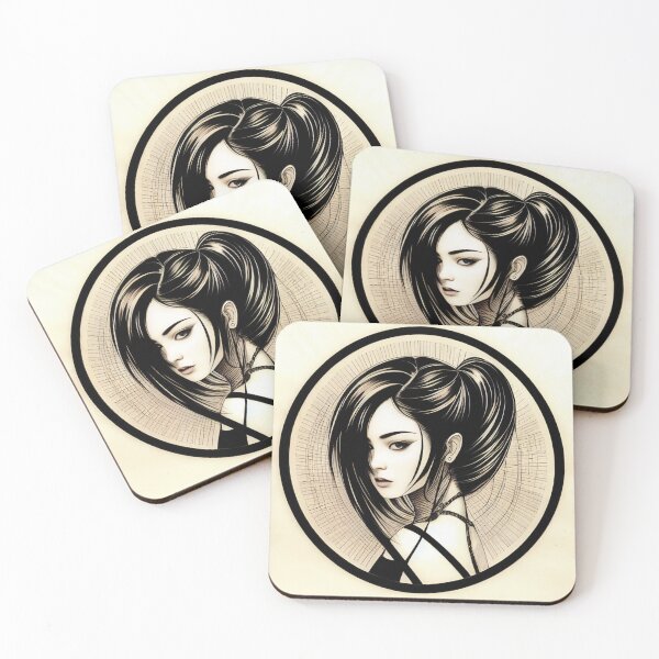 Item preview, Profile Portrait of Irezumi Woman in Circle (Traditional Japanese/Anime Style, Black and White) designed and sold by Ellen Davis.